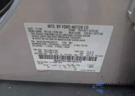 2021 Ford Ecosport Se из США, поврежденный, VIN MAJ6S3GLXMC402379